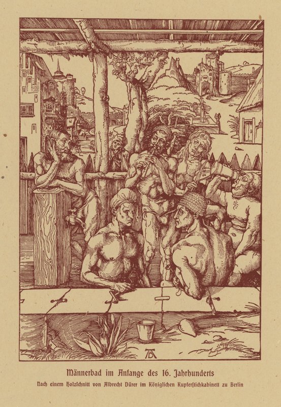 Baño de hombres, principios del siglo XVI (litografía en color) de Albrecht (after) Durer or Duerer