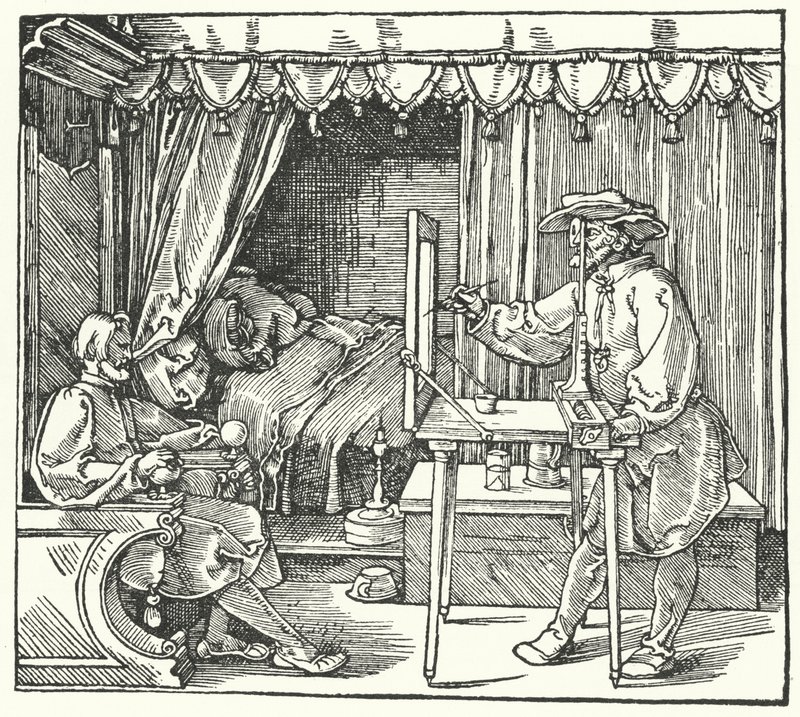 Método para producir una imagen a escala marcando los contornos del objeto en una hoja de vidrio de Albrecht (after) Durer or Duerer