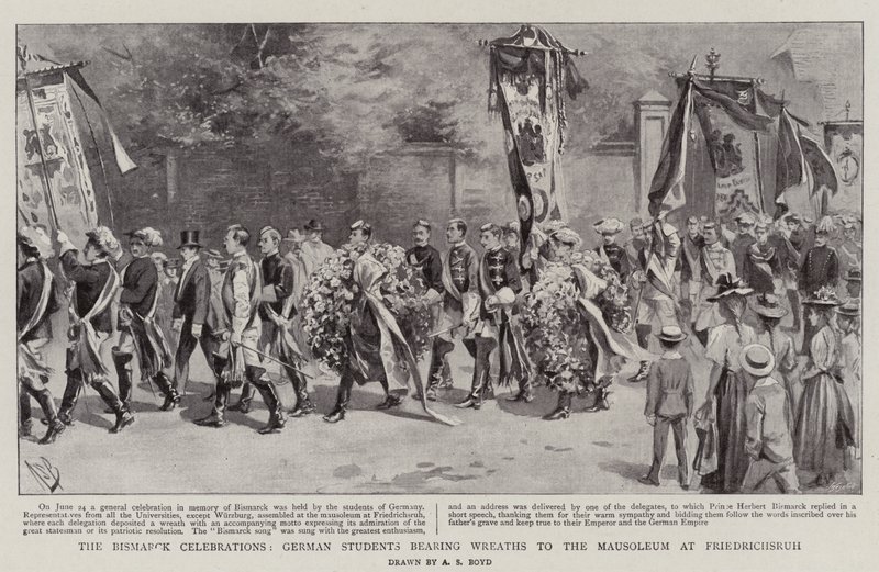 Las Celebraciones de Bismarck, Estudiantes Alemanes llevando Coronas al Mausoleo en Friedrichsruh de Alexander Stuart Boyd