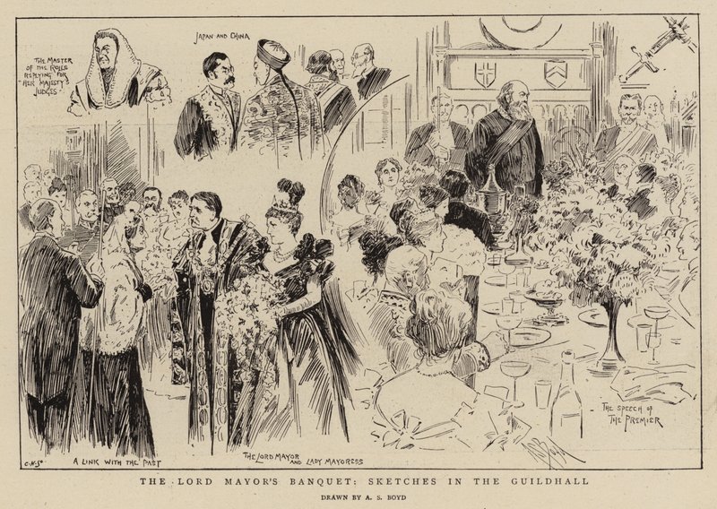 El banquete del alcalde, bocetos en el Guildhall de Alexander Stuart Boyd