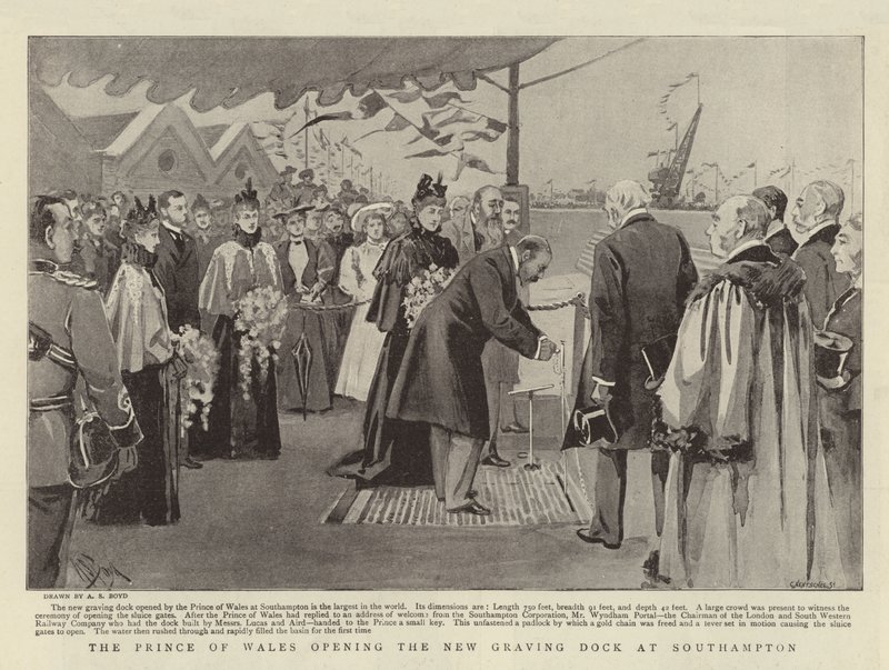 El Príncipe de Gales inaugurando el nuevo dique seco en Southampton de Alexander Stuart Boyd