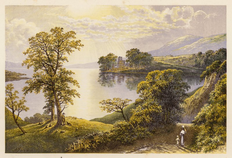 Paisajes de lagos escoceses: Lochmaben (litografía en color) de Alexander Francis (after) Lydon