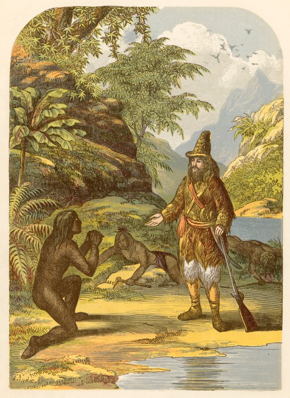 Robinson Crusoe rescatando a Viernes de los salvajes de Alexander Francis Lydon