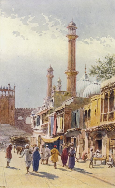 Una calle en Delhi, mirando hacia la Mezquita Jumma de Alexander Henry Hallam Murray