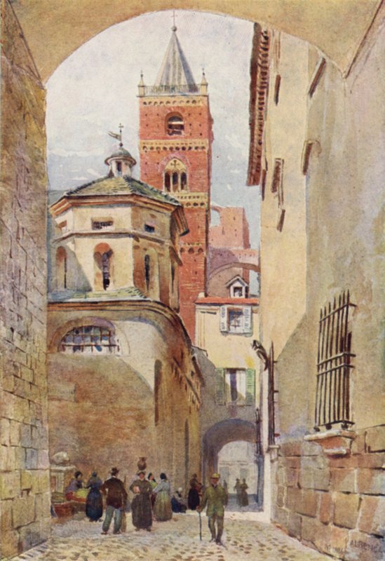 Albenga, Torre de la Catedral y Baptisterio (litografia en color) de Alexander Henry Hallam Murray