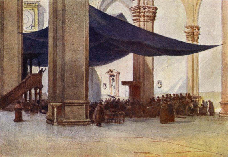 Florencia, Interior del Duomo durante la Predicación de Cuaresma (litografia en color) de Alexander Henry Hallam Murray