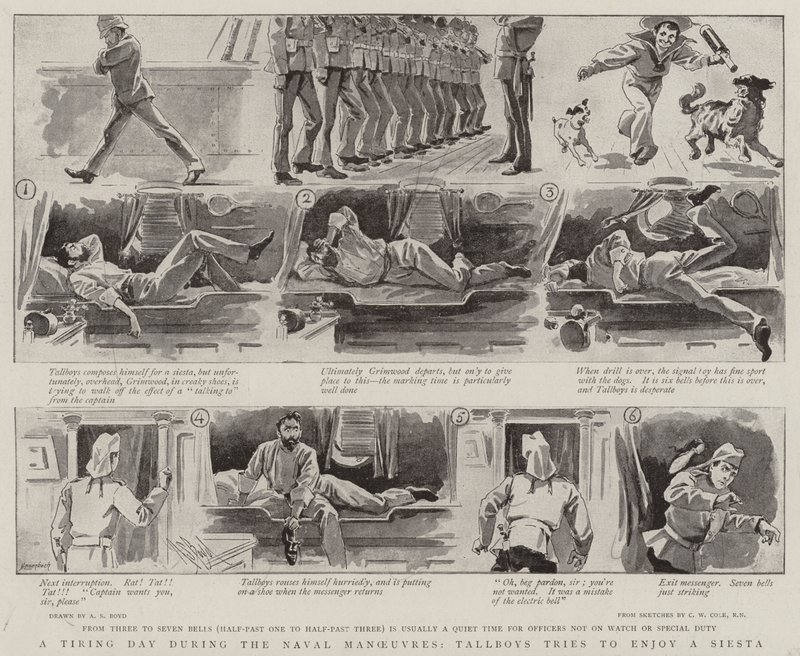 Un Día Cansado durante las Maniobras Navales, Tallboys intenta disfrutar de una Siesta de Alexander Stuart Boyd