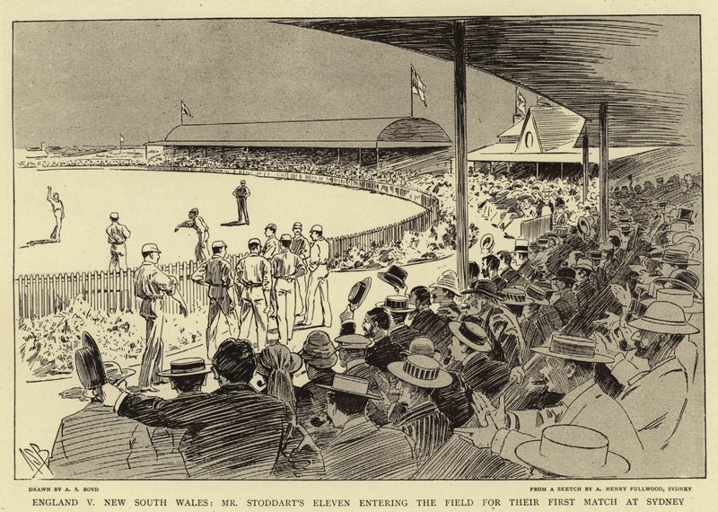 Inglaterra contra Nueva Gales del Sur; el equipo del Sr. Stoddart entrando al campo para su primer partido en Sídney de Alexander Stuart Boyd
