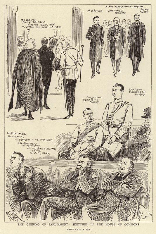 La apertura del Parlamento, bocetos en la Cámara de los Comunes de Alexander Stuart Boyd