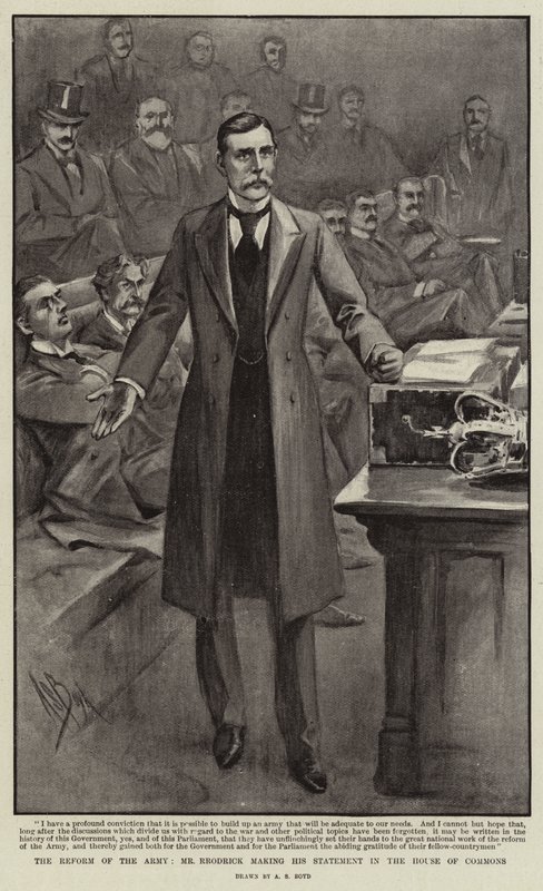 La reforma del ejército, el Sr. Rrodrick haciendo su declaración en la Cámara de los Comunes de Alexander Stuart Boyd