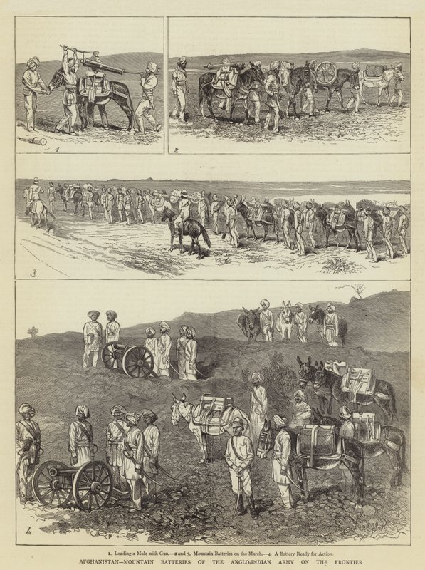 Afganistán, Baterías de Montaña del Ejército Anglo-Indio en la Frontera de Alfred Chantrey Corbould