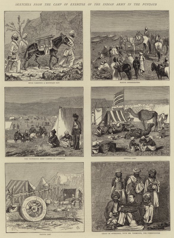 Bocetos del Campamento de Ejercicio del Ejército Indio en el Punjab de Alfred Chantrey Corbould