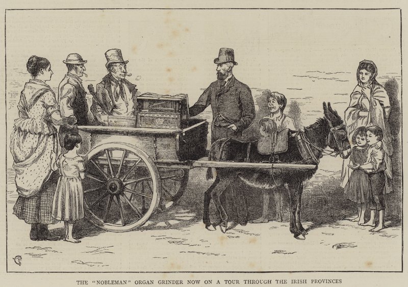 El noble organillero ahora en una gira por las provincias irlandesas de Alfred Chantrey Corbould