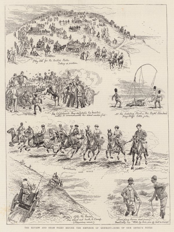 La revisión y la pelea simulada ante el emperador de Alemania, algunas notas de nuestro artista de Alfred Chantrey Corbould