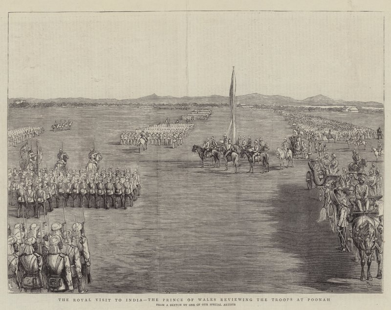 La visita real a la India, el Príncipe de Gales revisando las tropas en Poonah de Alfred Chantrey Corbould