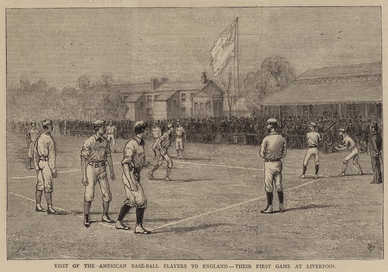 Visita de los jugadores de béisbol estadounidenses a Inglaterra, su primer juego en Liverpool de Alfred Chantrey Corbould