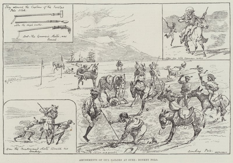Diversiones de nuestros marineros en Suez, polo con burros de Alfred Courbould