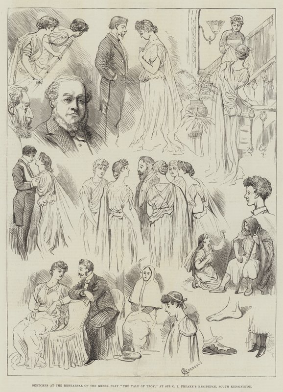 Bocetos en el ensayo de la obra griega La historia de Troya, en la residencia de Sir C J Freake, South Kensington de Alfred Courbould