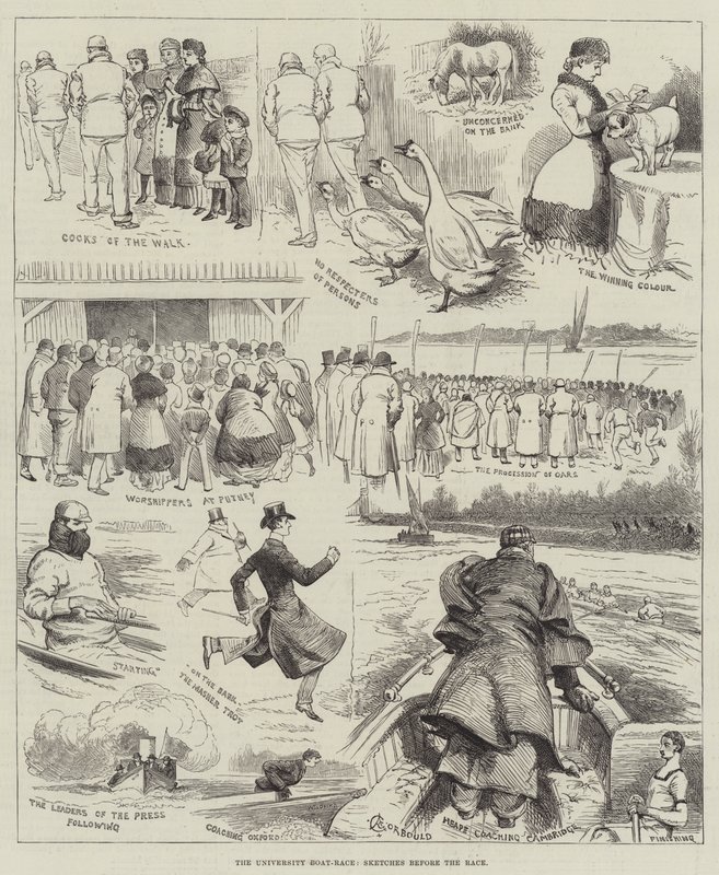 La carrera de botes de la universidad, bocetos antes de la carrera de Alfred Courbould