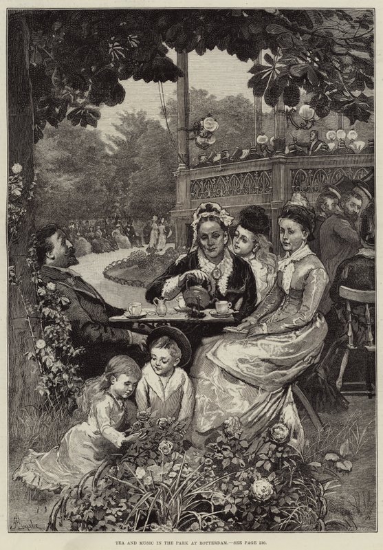 Té y música en el parque de Róterdam de Alfred Edward Emslie