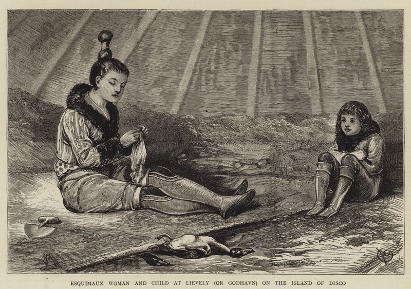 Mujer esquimal y niño en Lievely (o Godhavn) en la Isla de Disco de Alfred Chantrey Corbould