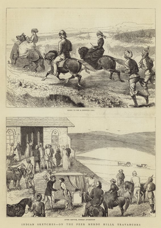 Bocetos indios, en las colinas Peer Merde, Travancore de Alfred Chantrey Corbould