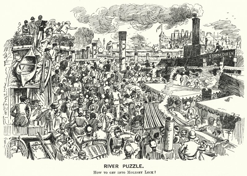 Caricatura de Punch: Congestión en el río Támesis en Molesey Lock, Surrey de Alfred Chantrey Corbould