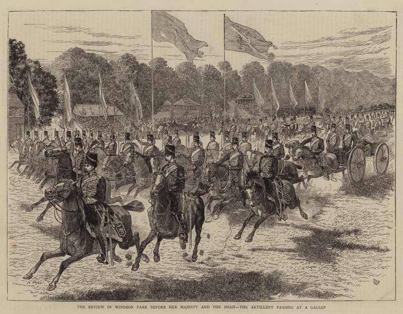 La Revista en el Parque de Windsor ante Su Majestad y el Shah, la Artillería pasando al Galope de Alfred Chantrey Corbould