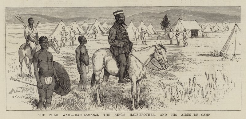La guerra zulú, Dabulamanzi, el medio hermano del rey, y sus ayudantes de campo de Alfred Chantrey Corbould