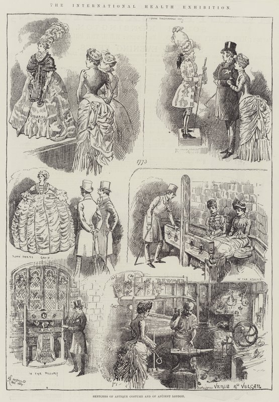 La Exposición Internacional de Salud, Bocetos de Trajes Antiguos y del Londres Antiguo de Alfred Courbould