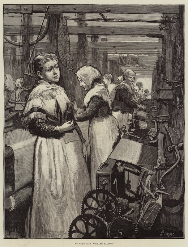 Trabajando en una fábrica de lana de Alfred Edward Emslie