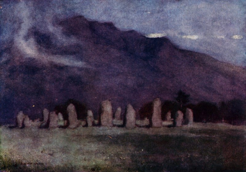 Círculo de piedras de Castlerigg, Cumbria (litografia en color) de Alfred Heaton Cooper