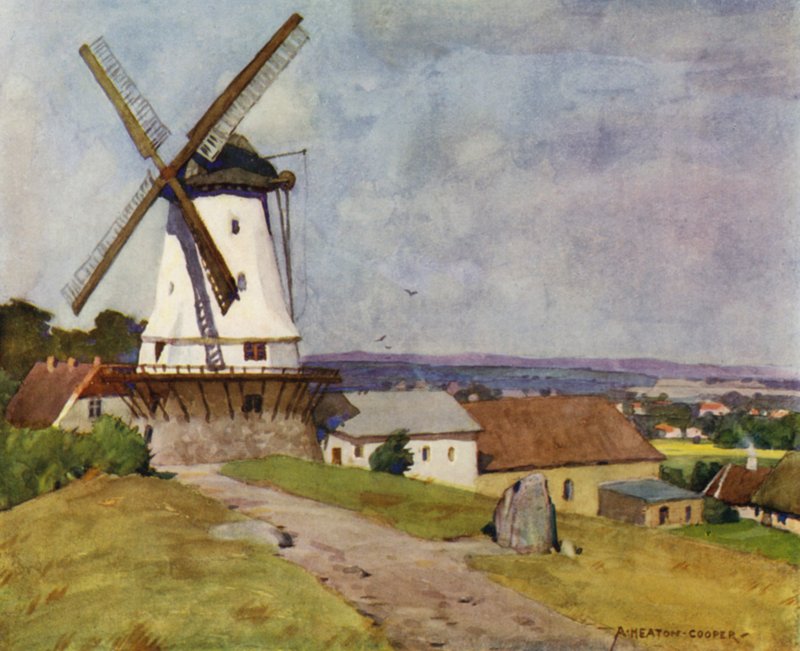 Dinamarca: Dybbol Mill, Sonderborg, en el campo de batalla de 1864 (litografia en color) de Alfred Heaton Cooper
