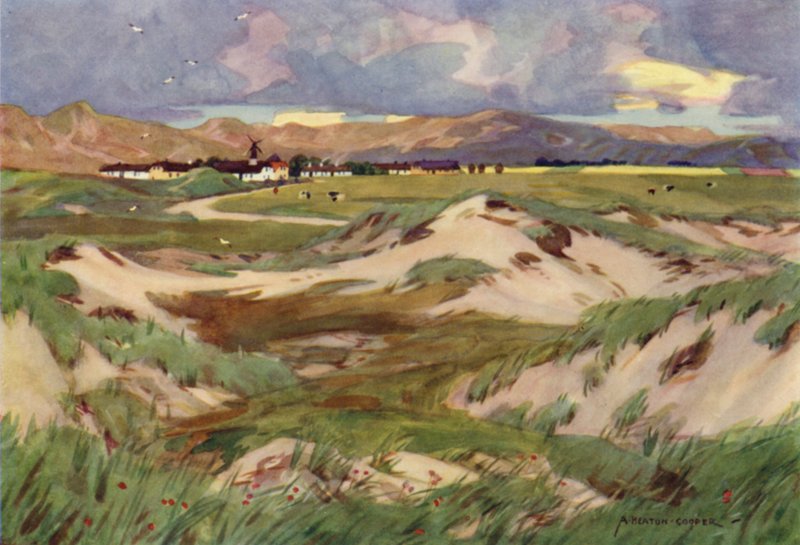 Dinamarca: Kandestederne, una aldea primitiva en el norte de Jutlandia (litografia en color) de Alfred Heaton Cooper