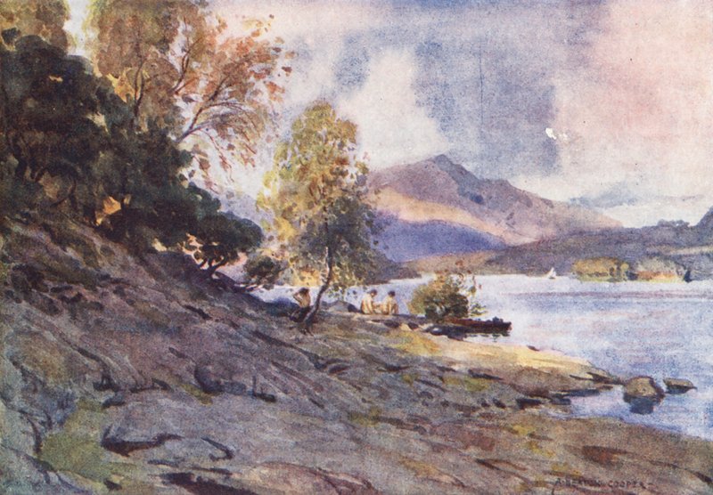 Distrito de los Lagos: By the Shores of Derwentwater (litografía en color) de Alfred Heaton Cooper
