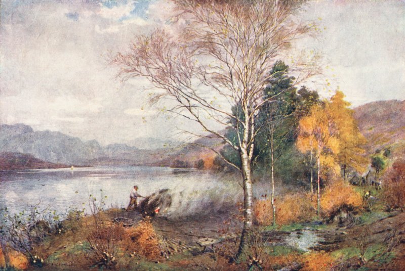 Distrito de los Lagos: Carboneros, lago Coniston (litografía en color) de Alfred Heaton Cooper