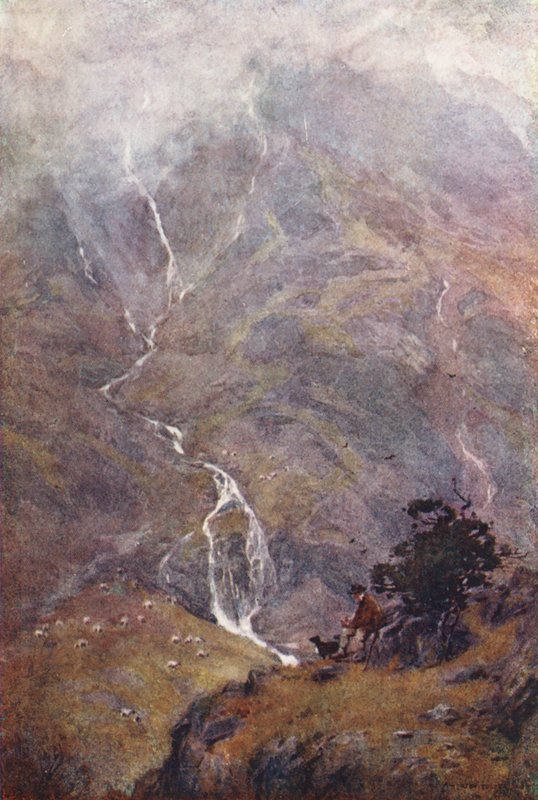 Distrito de los Lagos: The Shepherd, Yewdale, Coniston (litografía en color) de Alfred Heaton Cooper