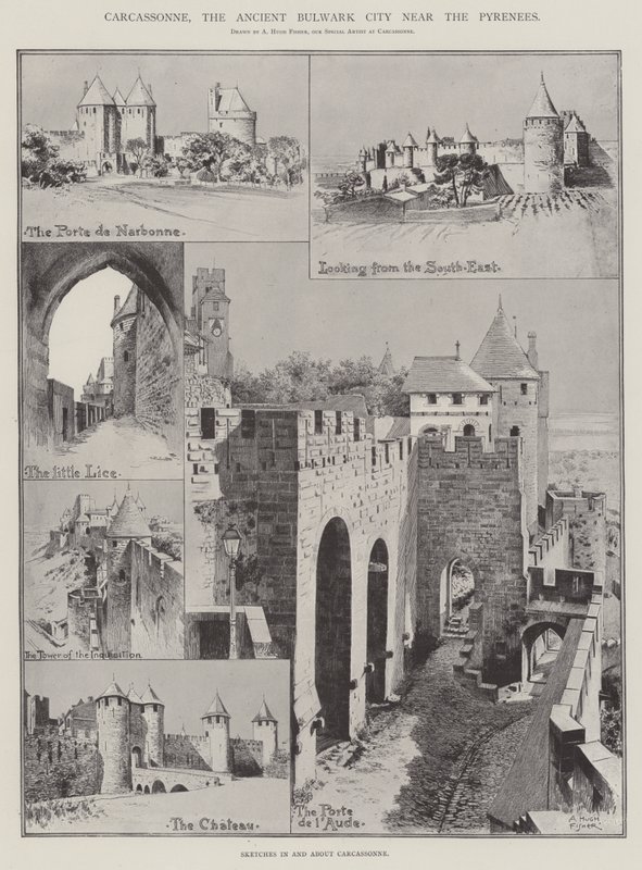 Carcasona, la Antigua Ciudad Baluarte cerca de los Pirineos de Alfred Hugh Fisher