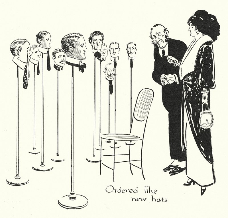 Selección de hombres como sombreros (litografía) de Alfred Leete