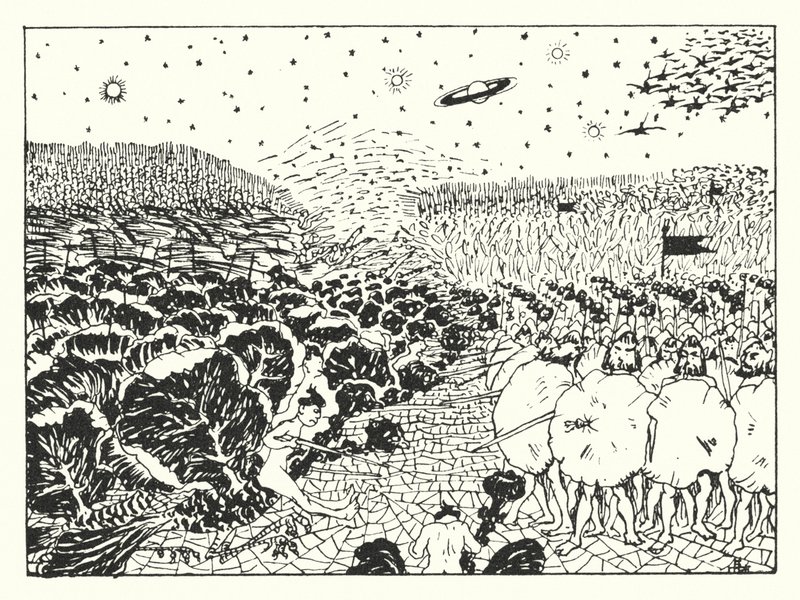 Historia verdadera de Lucian: Batalla en el aire en la llanura de las telarañas (grabado) de Alfred Payne Garnett