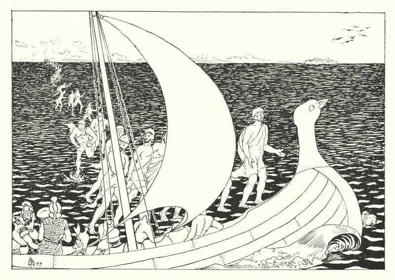 Historia verdadera de Lucian: Los hombres de los pies de corcho (grabado) de Alfred Payne Garnett