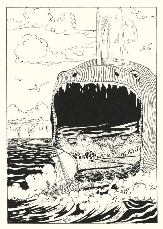 Historia verdadera de Lucian: El barco tragado por la ballena (grabado) de Alfred Payne Garnett