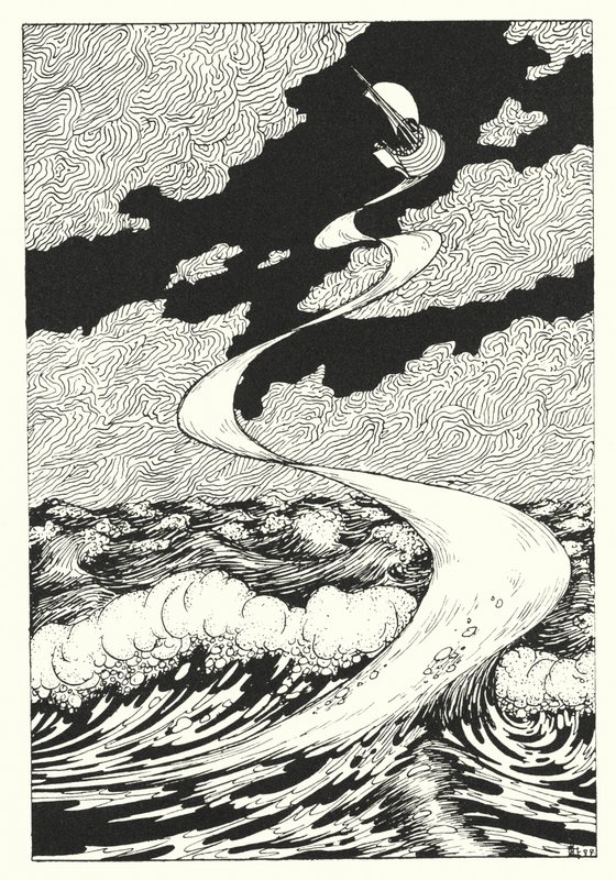 Historia verdadera de Lucian: El barco es arrebatado a los cielos (grabado) de Alfred Payne Garnett