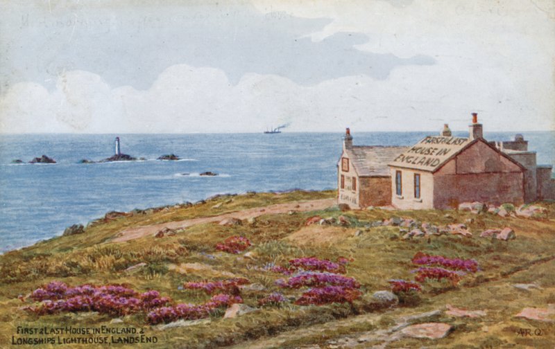 Primera y última casa en Inglaterra y el faro de Longships, Lands End de Alfred Robert Quinton