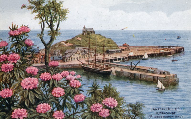 Colina del Faro y Muelle, Ilfracombe, (Tiempo de Rododendros) de Alfred Robert Quinton