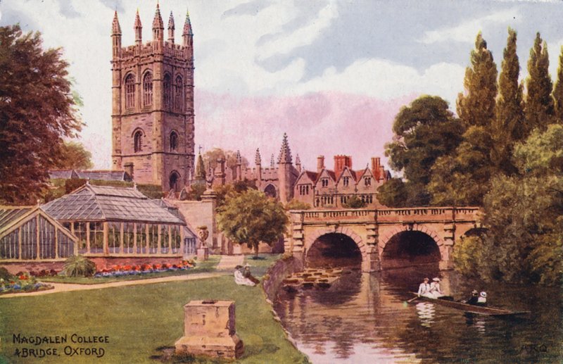 Oxford: Magdalen College y Bridge (litografía en color) de Alfred Robert Quinton