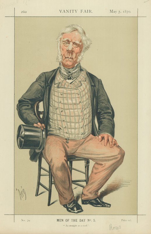 Almirante Rous, tan recto como una caña, 7 de mayo de 1870, caricatura de Vanity Fair de Alfred Thompson