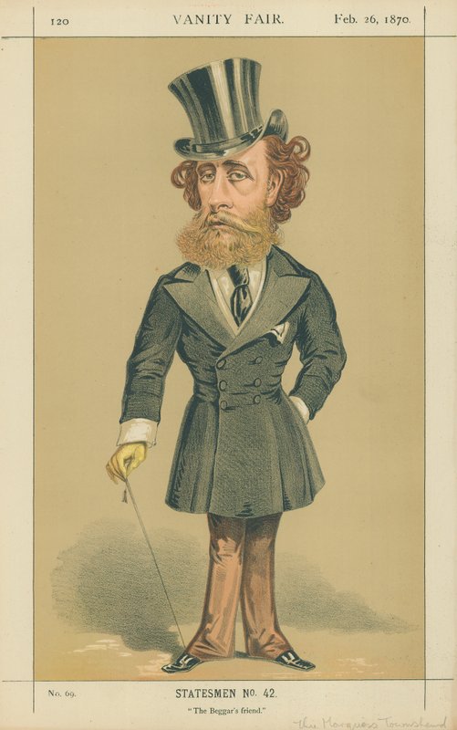 El Marqués (John) Townshend, El amigo del mendigo, 26 de febrero de 1870, caricatura de Vanity Fair de Alfred Thompson