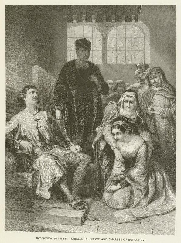 Entrevista entre Isabelle de Croye y Carlos de Borgoña de Alfred W. Elmore