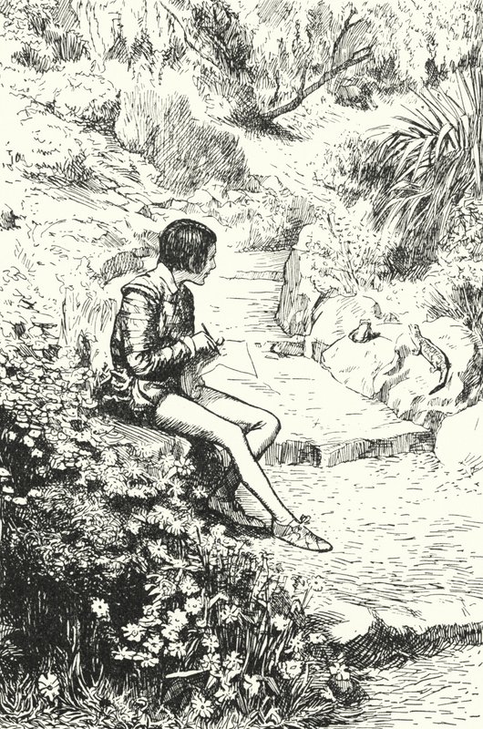 El alfarero francés Bernard Palissy observando lagartijas en el jardín cuando era niño de Alfred Wallis Mills